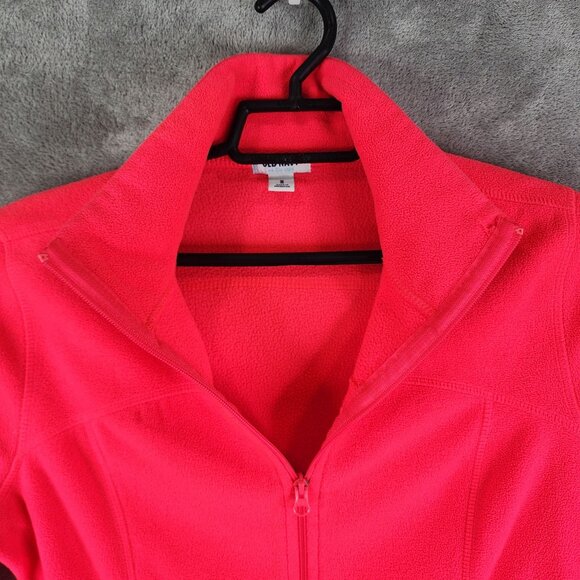 Womens Neon Red Old Navy Fleece Jacket Full Zip Mock Neck Long Sleeve Size M - Picture 8 of 12